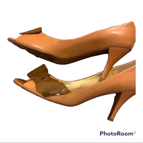 J.Crew Vintage LuLu leather peep toe heels Honey Glaze Size 7.5 - Picture 3 of 9